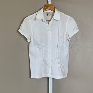LOFT Pleated Bodice Button-up Blouse